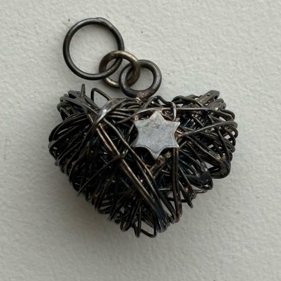 Vintage Jewelry - Vintage sterling silver wire heart star charm pendant